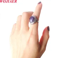 Wojiaer Women Girl Finger Rings Oval Natural Stone Cabochon Mookaite Jasper Onyx Rhodochrosite Resixable Wedding Ring BZ911