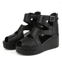 Sandals Wedges Shoes For Women Leather High Heels Summer Rome Chaussures Ladies Platform Sandalias Plus SizeSandals