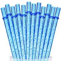 Drinking Straws Reusable Clear Blue Glitter Sts 11 Long Hard Plastic Tumbler Drinking with Cleaning Brush