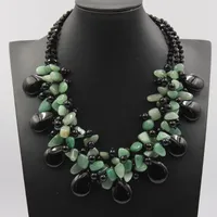 Pendanthalsband smycken 20 "3 rader Svart onyx Aventurine Green Jade Crystal Halsband Handgjorda för kvinnor