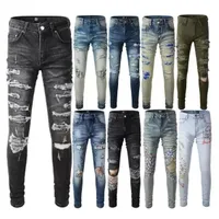 23 NYA Colorways Designer Mens Jeans Vandring Byxa Rippad broderi n￤ra passande smala blyertsbyxor varum￤rke Para Hombre Motorcykel