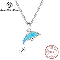 925 Серебряные ожерелья стерлингового серебра подвески милая форма дельфина синее опал ожерелье 925 подарки ювелирных изделий для женщин Лам Хаб Фонг 210929207L
