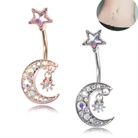 Navire DHL New Moon Star Boully Button Ring Barbell en acier inoxydable Belly Piercing Bijoux