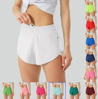 Дизайнерские женские шорты Lu Yoga Fit Zipper Pocket High Rise Quick Dry Women Обучайте Lululemens короткие свободные стиль дышащие