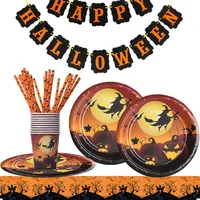 Other Festive Party Supplies Happy Halloween Decorations Witch Disposable Tableware Plates Cups Napkins Decoration Festival Favor 220826