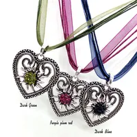 Pendant Necklaces Vintage Heart Edelweiss Flowers Necklace Organza Ribbon Rope Chain Women Dirndl Oktoberfest Jewelry WholesalePendant