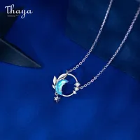 Thaya real 925 zilveren nek45cm halve maan ketting hanger zirkonia lichtblauw voor vrouwen elegant fijne sieraden cadeau 2106212683