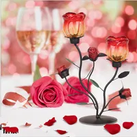 Rose Tea Light Holder D￮ner romantique en m￩tal en verre de fer Bougette 233n