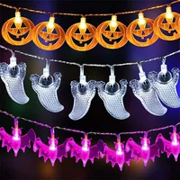 Otros suministros de fiesta festivos 1.5m Halloween LED Light String Purple Bat Pumkin Horror Ghost Festival Decoración feliz para el hogar 220826