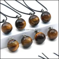 Pendant Necklaces Round Gemstone Pendants Necklace Natural Dangle 14Mm Ball Crystal Charms Healing Chakra Stone Charm Sphere Jewelry Dhjxe