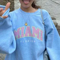 Kvinnors hoodies tröjor American Stylish Miami Letter Printing Sweatshirt Kvinnor Sky Blue Whetm Whett Winter Tops 2021 Ny överdimensionerad Streetwear Fashion T220826