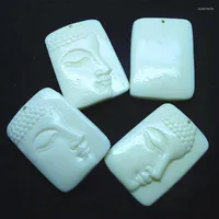 Anh￤nger Halsketten 2pc Anh￤nger Tonmaterial Gr￶￟e 46x33 mm Rechteck Form Creme Wei￟e Farben f￼r Buddha Gesicht religi￶ser Schmuck Designs