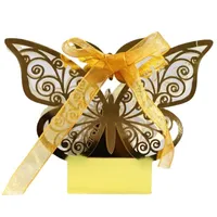 Gift Wrap 10st Laser Cut Hollow Chocolate Candy Box Gold Butterfly Packaging Boxes Wholesale With Ribbons Wedding Party Favors Wrapping 220827