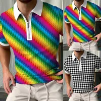 القمصان tirts رجال T-Shirt 2022 Trend Zipper Lapel Shirt ذكر Houndstooth Print Printman Tops Summer Beach Drop