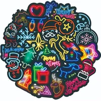 50pcs Christmas Neon Stickers Pack for Water Bottle Laptop Skateboard Motorcycle Waterproof Decals
