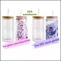 Mugs 12Oz 16Oz 20Oz Clear Sublimation Double Wall Glass Tumbler Glitter Diy Snow Globe Blank Can With Bamboo Lids Beer Juic Zlnewhome Dhtam