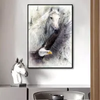 말 독수리 동물 캔버스 그림 거실 침실을위한 흑백 예술 벽 예술 사진 현대 가정 장식 unframed278y