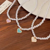 Collar de coraz￳n de cadena de enlace vintage Collar de moda femenina Collar de perlas para mujeres Regalo de joyer￭a