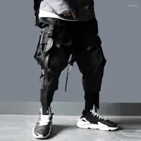 Pantaloni maschili cargo da uomo scuro buio nero nastro tascabile pantaloni della tuta harajuku streetwear casual tactical tech unisex