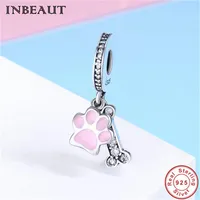S925 Mignon Bear Paw Charm Fit Pandora Bracelet 925 STERLING Silver Pink Animal Foot Imprence Perles Perles enti￨res europ￩ennes 279w