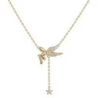 Colliers pendants Temp￩rament simple Elf Little Angel Crystal Star Collier Gold Color Clavicule ￉l￩gant Bijoux pour femmes