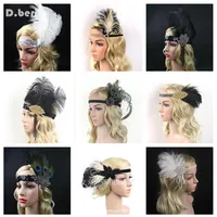4PCS LOT Women Feather Headband Hair Accessories Rhinestone Beaded Sequin Hair Band 1920s Vintage Gatsby Party Headpiece264K