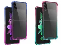 Gradienten Hybridkontrast Farbe Clear Telefonh￼llen f￼r Samsung Galaxy Z Flip 4 3 Flip4 ZFLIP3 Hit vier Conner Airbag Transparent Hartplastik PC Acrylweiche TPU -Abdeckung