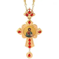 Pendant Necklaces Cross Necklace Zircons Crystals Christian Church Golden Priest Crucifix Orthodox Baptism Gift Religious Icons Pe3361