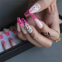 Faux Nails Pink French Spider Extras Extras Gel Luxury Crystal Nails Ballet Art Press on Nude Clear Artificial Coffin Fake 220827
