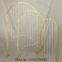 Party Decoration 3Pcs Shiny Gold Wedding Arch Set Screen Flower Stand Backdrop Balloon Home Birthday Decor Gilded