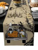 Table Runner Halloween Truck Pumpkin Bat Gnome Wedding Festival Decoration Home Decor Kitchen s Placemats gx02 220827