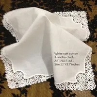 Set of 12 Home Textiles White Ladies Handkerchief 12 inch Embroidered crochet lace edges hankies hanky For Bridal Gifts2210