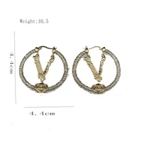 18K Gold Plated Designer Letters Stud Dangle Chandelier Long Earring Crystal Luxury Brand Women Rhinestone Pearl Earrings Wedding Party Jewerlry Accessories