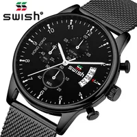 SWISH 2019 Top Brand Luxury Mens Watches Waterproof Stainless Steel Wristwatch Mens Chronograph Casual Quartz Watch SH190929221y
