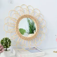 Forma de sol espejo decorativo ratán innovador decoración de arte redondo espejo de maquillaje espejo de baño espejos colgantes 20220826 e3