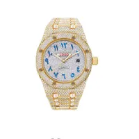 2022 Titta på Blu New Dign Japane Quartz Movement Custom Blue Arabic Number Diamond Luxury Wrist Watch för män Kvinnor smycken