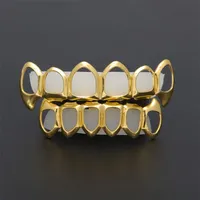 New Hip Hop Custom Fit Grill Six Hollow Open Open Gold Gold Grillz Caps Bottom مع Silicone Vampire Set259V