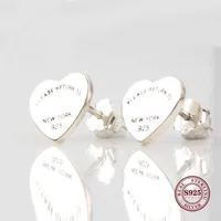 Original 925 Sterling Silver Love Heart Ear Stud Vintage Allure Veuillez retourner à New York Moucrages d'oreilles pour les femmes bijoux de mode Gift207U