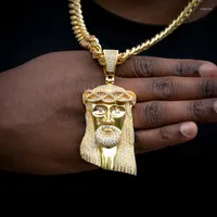 Anhänger Halsketten Hüfte Hop Jesus Halskette Männer aus full leuchtender Kristallkopf Gesicht Kubaner Kette Charm Schmuck Schmuck