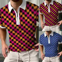 قميص T-Derts للرجال 2022 Trend Zipper Lapel Shirt ذكر طباعة قصيرة الأكمام الرياضية قمم Summer Beach Drop