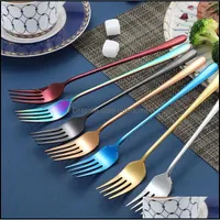 Flatware sets Koreaanse flatware sets roestvrij staal lange handgreep mes vork lepel lepel eetstokjes set colorf voor bruiloft keuken accessoires dhyl9