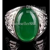 beautiful tibet silver green jade men's ring size 8 9 10 11#235q