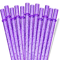 Paies à boire des paillettes en plastique violet transpareur réutilisables 11 Tobilisation dure avec une brosse de nettoyage AMJGC