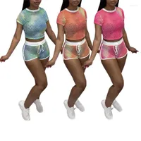 Damskie dresy seksowne Fishnet Summer Shorts Zestawy Kobieta o szyja z krótkim rękawa