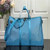 4 Colors Blue Bags Mens Keepall 50 55 Designer Sport Tote Bandouliere Mesh Fabric Womens Handbag Men Luggage Bag 2021 D3AB264N