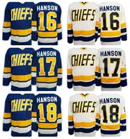 Hockey Slap Shot Charlestown Chiefs heren 16 Jack Hanson Jerseys 17 Steve Han Ice Hockey Jersey Borduurwerk Vintage 18 Jeff Hanson CCM -film