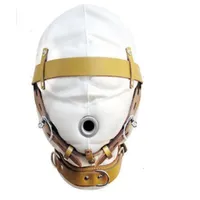 White Bondage Hood Deprivation Leather Muzzle Mask For Hear Restraint Dungeon New Design BDSM Gear Gimp Padded Lockable Straps B0306029238m