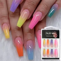 20Pcs Set Rainbow Gradient Nail Tips with Designs Press On Nails Art Reusable False Nail Tips Full Cover Fake Extension192Q
