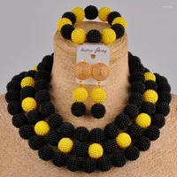 Jewelry Sets Black Yellow Nigerian Wedding Weddlace Beads African Set simulada Pearl Bridal Party FZZ101