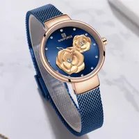 NAVIFORCE ROSE GOLD WORD WORGES Full Steel Ladies Women's Watch Femmes 2019 Blue Color Fashion283g
